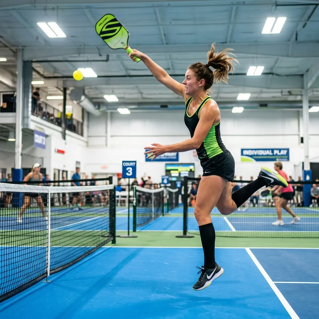 Pala ejecutando un smash de pickleball