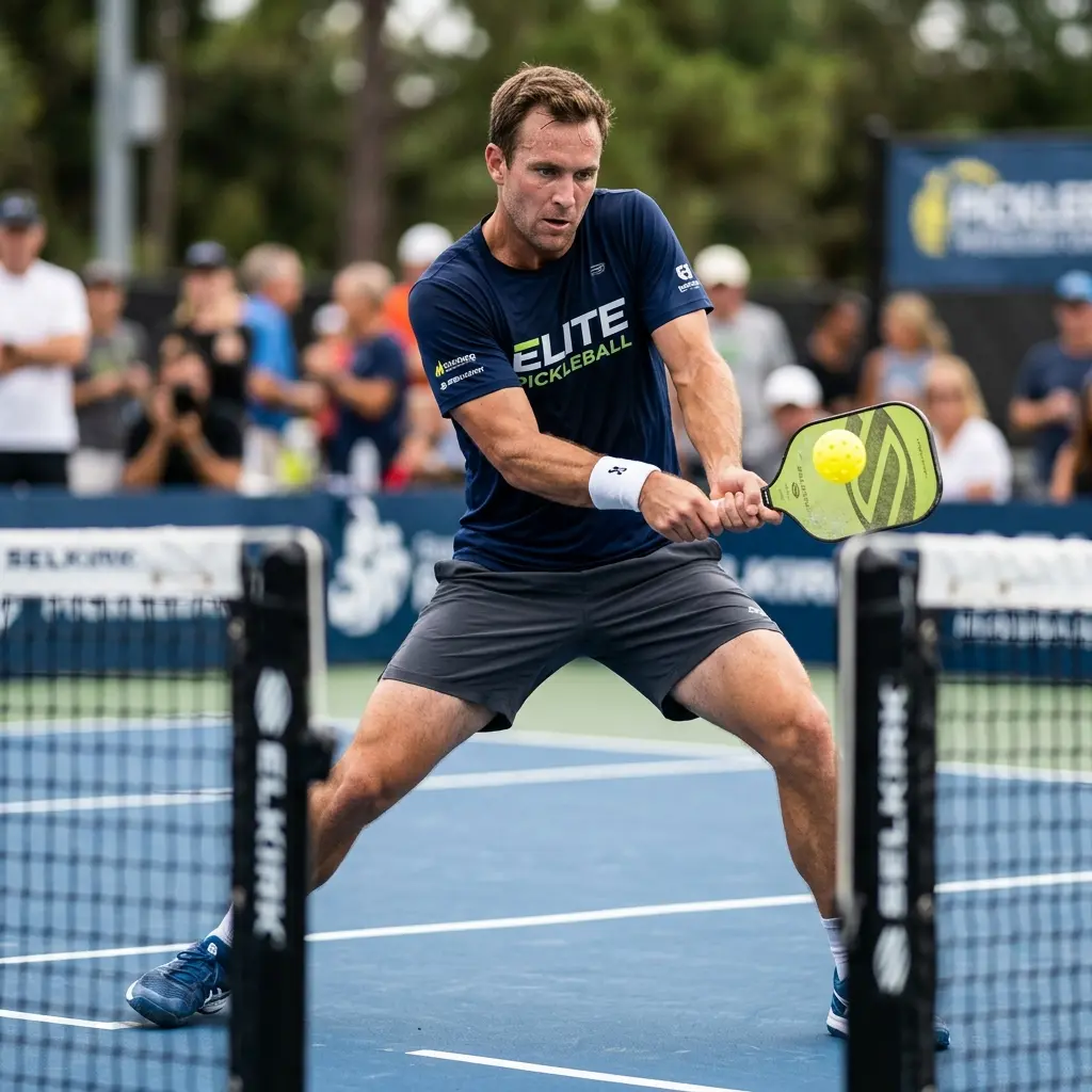 Jugador ejecutando un revés a dos manos en pickleball